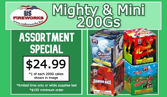 Fireworks - 200G Multi-Shot Cake Aerials - Mighty and Mini Promo - 200g Fireworks Cake Assortment