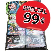 99 CENT SPECIAL Assorted Color Snakes Fireworks For Sale - Snakes Firework for Sale online The classic favorites! Non-explosive No Minimum order and lower shipping rates! 
