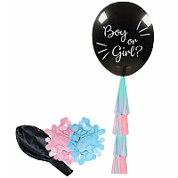 Gender Reveal 36 inch Balloon Black with Pink & Blue Confetti & Tassels Fireworks For Sale - Gender Reveal Fireworks 